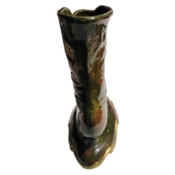VTG 70s High Heel Boot Planter VASE Green/Gold Luster Ceramic Victorian Style‎ - Picture 3 of 6